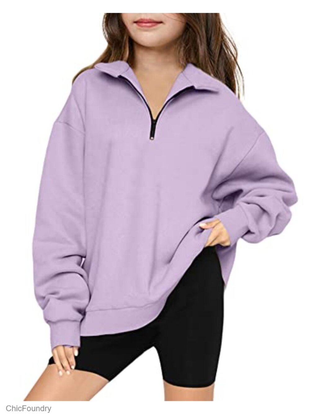 Girls 1/4 Zipper Sweatshirt Oversized Cotton Blend Pullover - Picture 1 of 6